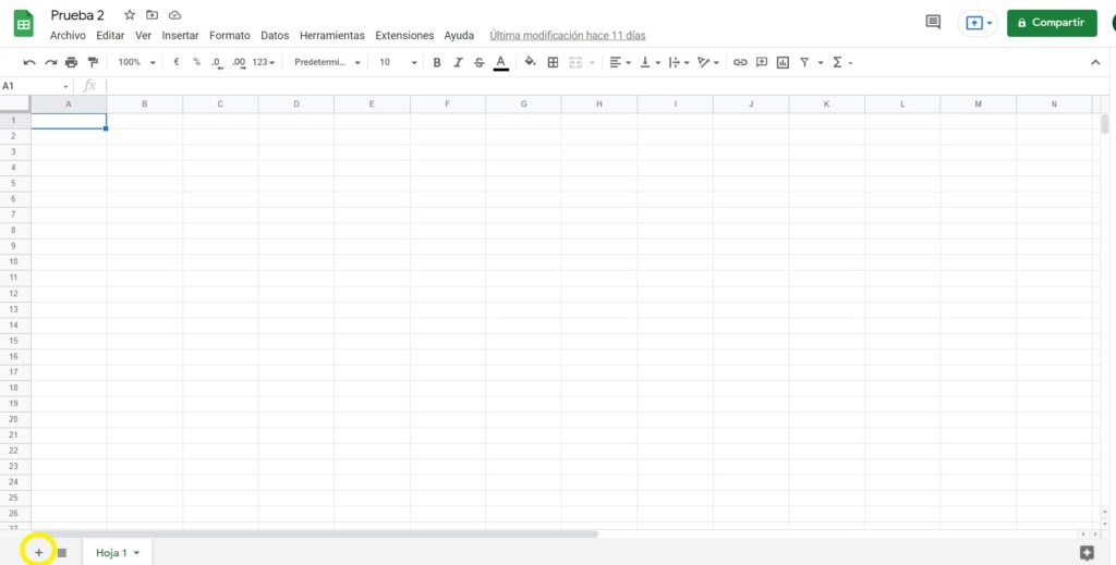 Nueva hoja de cálculo de Google Docs