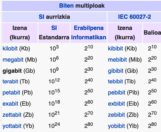 Bit unitatearen multiploak.
